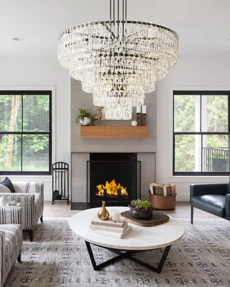 Montreux Series Prismatic Chandelier | Triple Tier Prismatic Crystal Hand-Set Prismatic Crystals and Interlocking Steel Chains, Dual-Tone Gold or Matte Black finish for Grand Entryways, Dining Areas, and Bedrooms American chandelier
