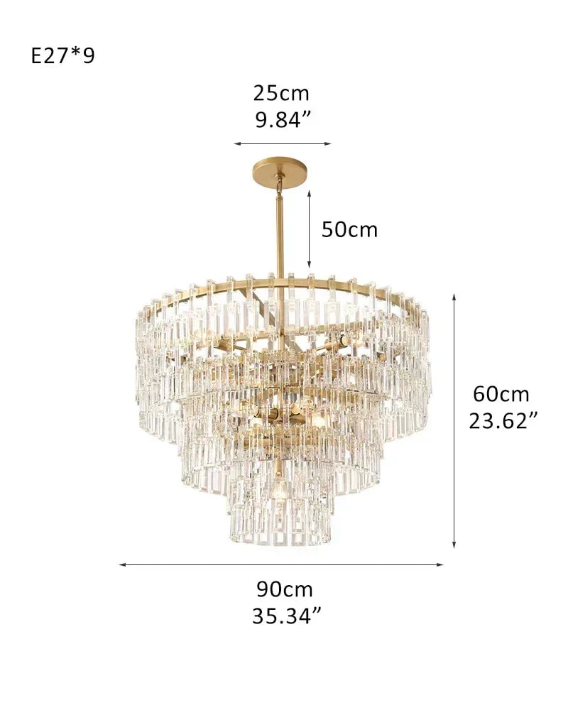Montreux Series Prismatic Chandelier | Triple Tier Prismatic Crystal Hand-Set Prismatic Crystals and Interlocking Steel Chains, Dual-Tone Gold or Matte Black finish for Grand Entryways, Dining Areas, and Bedrooms 3-tier-D90*H60CM D35.43"*H23.62" Gold American chandelier