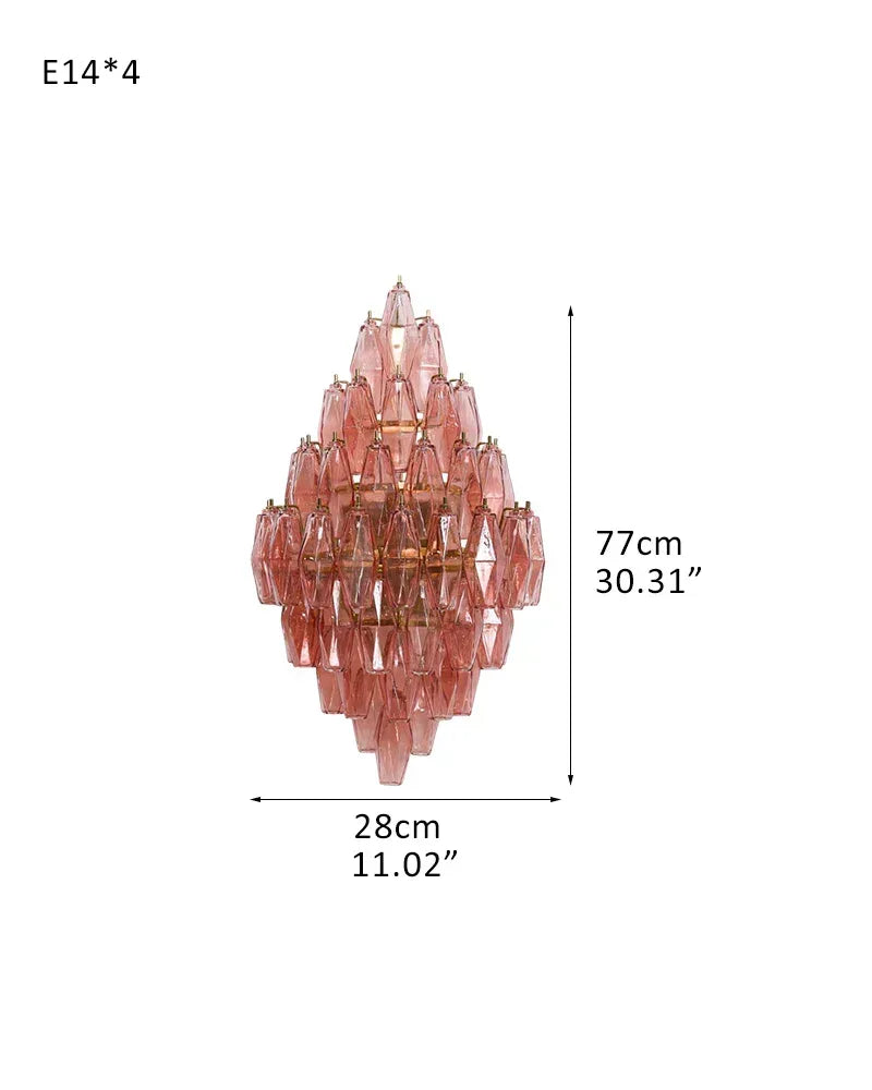 LightsStory Series Refractive Wall Sconce | Tiered Handblown Glass Handblown glass polyhedrons on a durable steel frame, Smoked finish for Modern living spaces and hallways D28*W46*H77CM D11"*W18"*H30" Pink American Vintage chandelier lamp