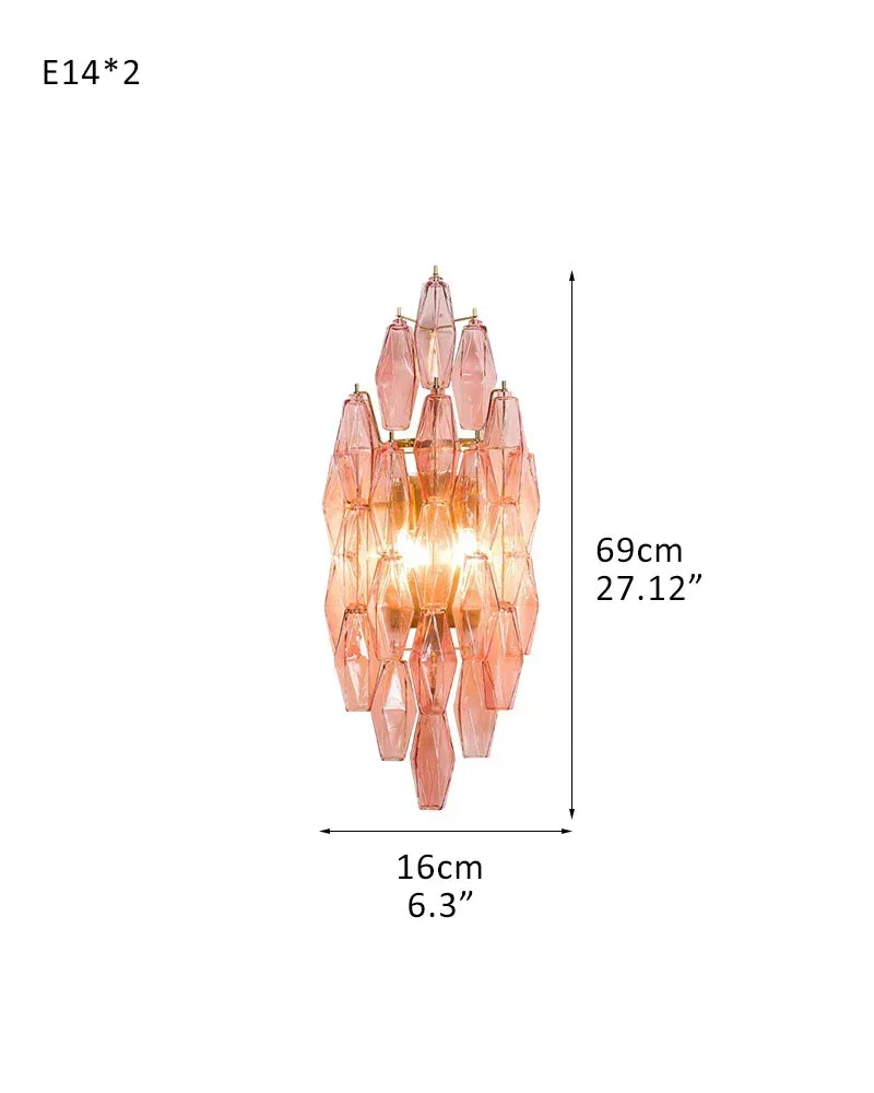 LightsStory Series Cascading Wall Sconce | Tiered Handblown Glass Handblown glass polyhedrons on a tiered steel frame, Multicolor Blown Glass Options for Eclectic living spaces and modern entryways D16*W29*H69CM D6"*W11"*H27" Pink American Vintage chandelier lamp