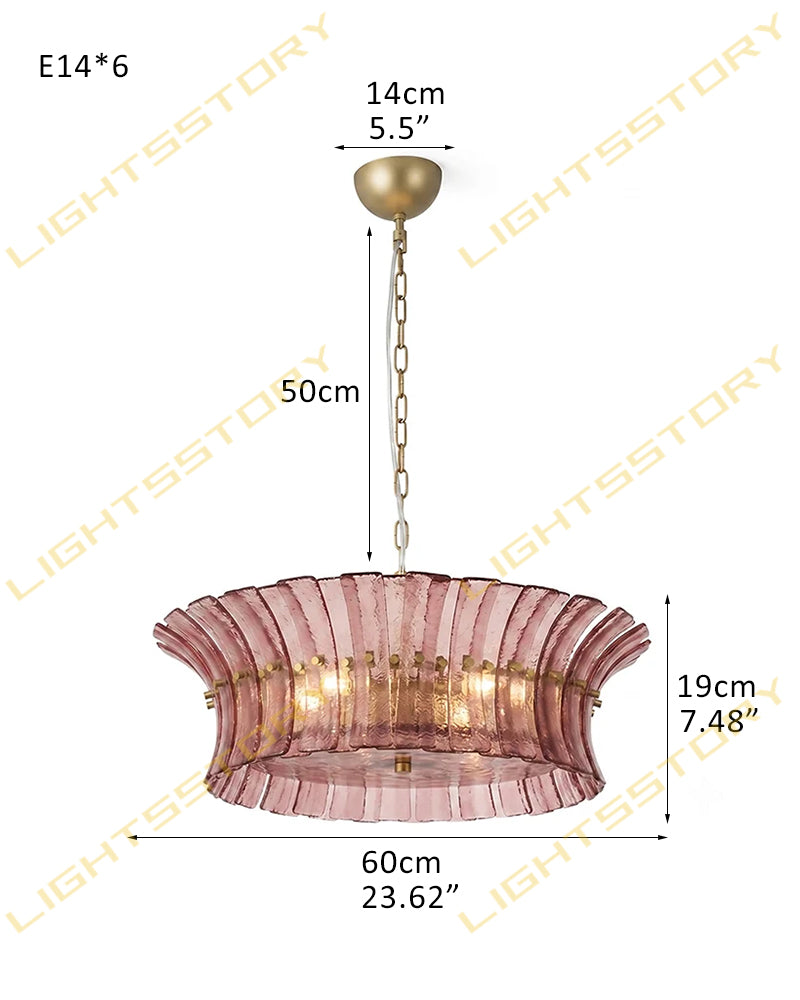 Ghiaccio Glass Blush Pink Prism Multi Tiered Waterfall Chandelier - Heritage Brass Trim - Living Room & Dining Room