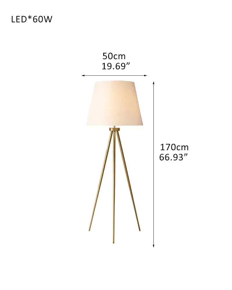 White/Black Linen Shade LED High Standing Floor Lamp in Brass/Black/Silver tripod D50*H170CM D19.69"*H66.93" Brass + White American standing floor lamp