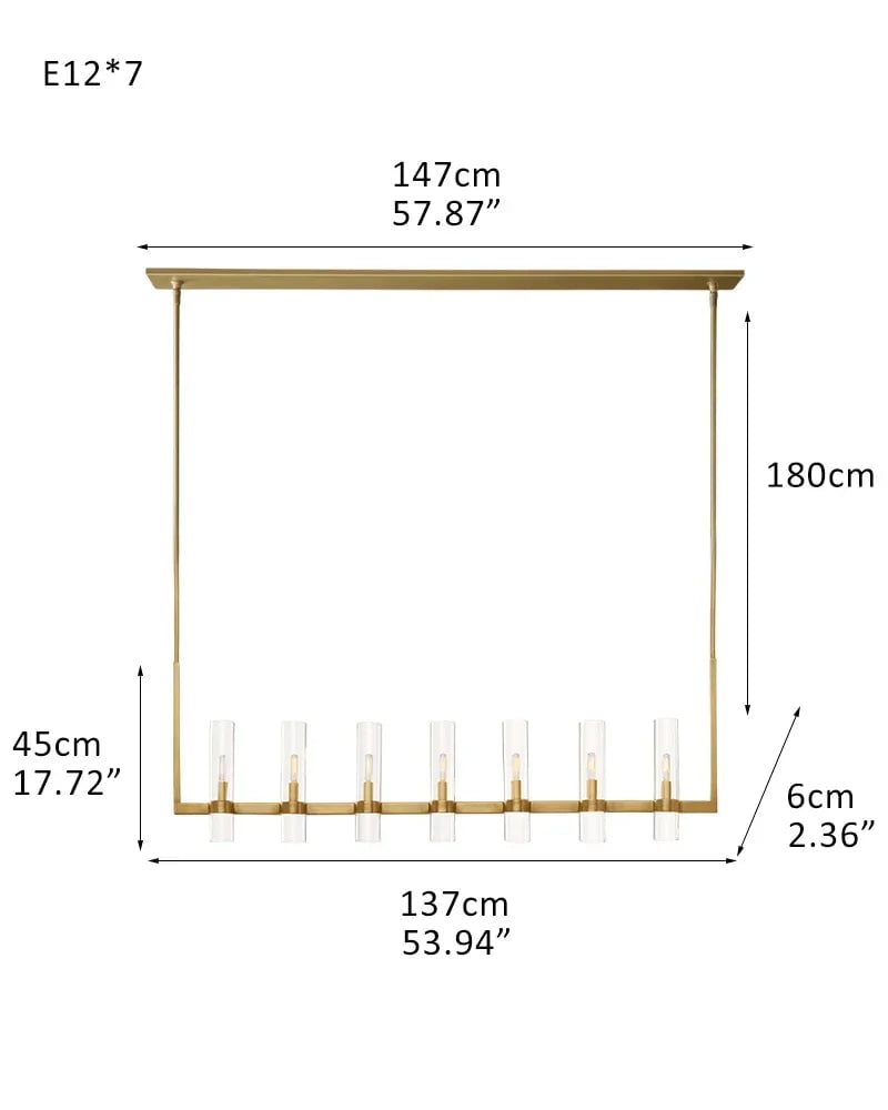 Portofino Series Geometric Chandelier | Round Wheel Premium hand-blown clear glass and solid brass, Vintage Brass finish for Grand Foyers and Dining Rooms 7-light-L137*W6*H45CM L53.94"*W2.36"*H17.72" Brass American chandelier