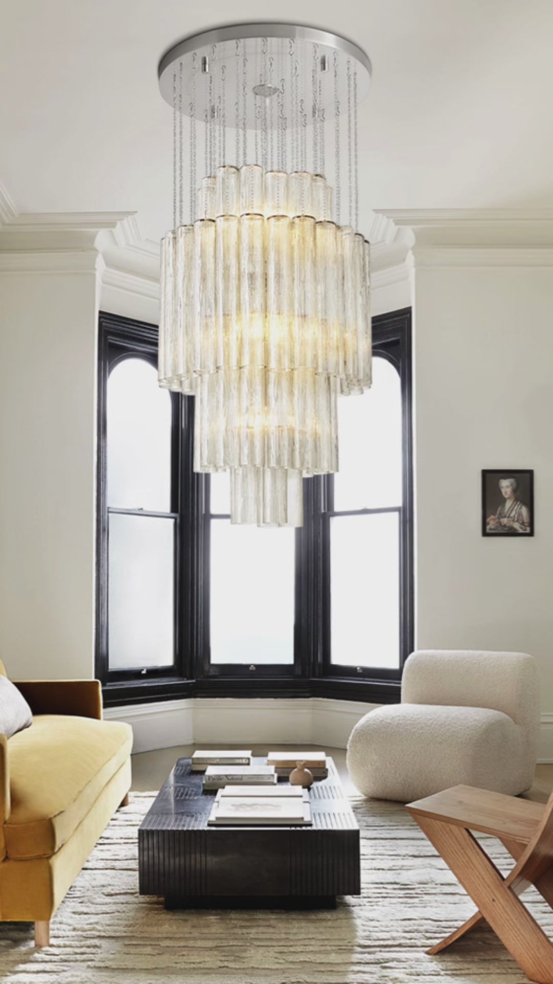 large tiered glass chandeliers