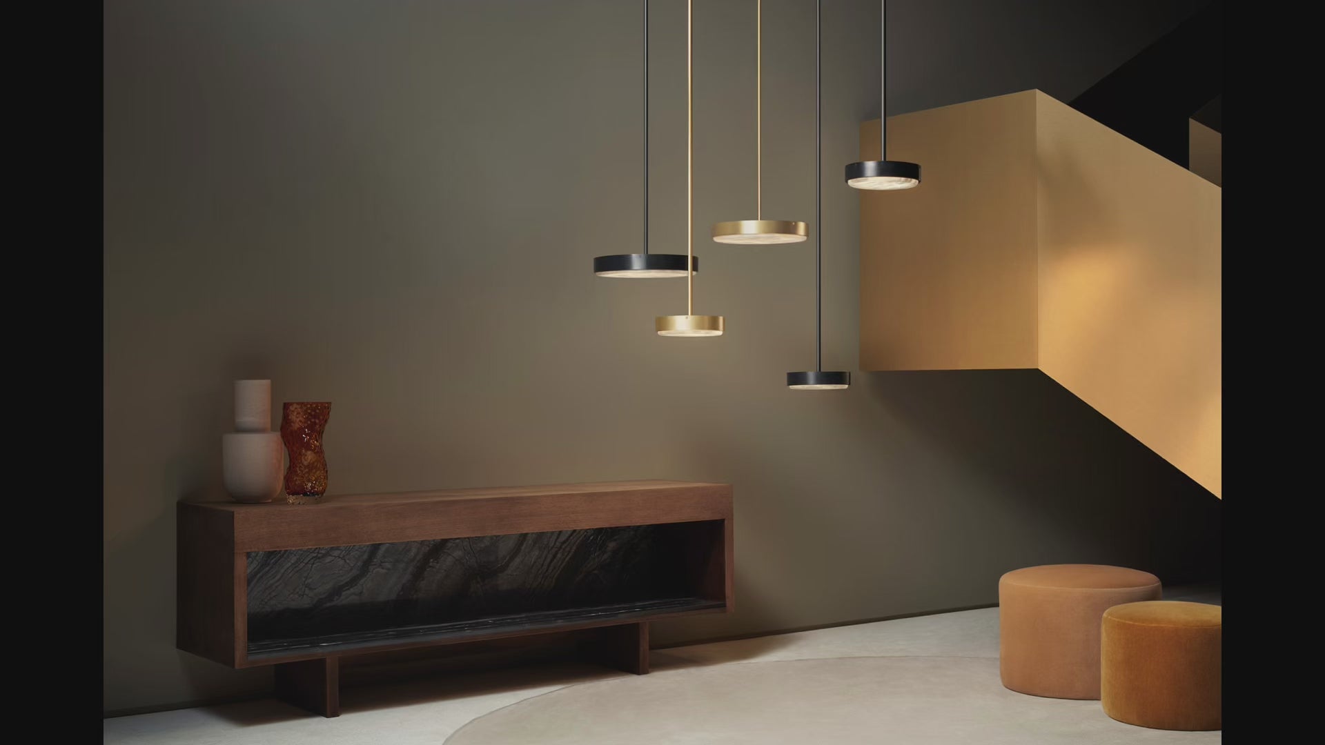 Modern Round Alabaster Disk Shade Brass LED Ceiling