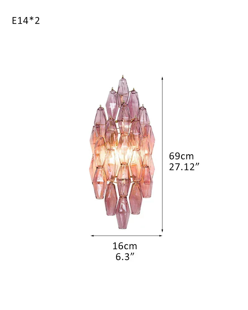 LightsStory Series Refractive Wall Sconce | Tiered Handblown Glass Handblown glass polyhedrons on a durable steel frame, Smoked finish for Modern living spaces and hallways D16*W29*H69CM D6"*W11"*H27" Purple American Vintage chandelier lamp
