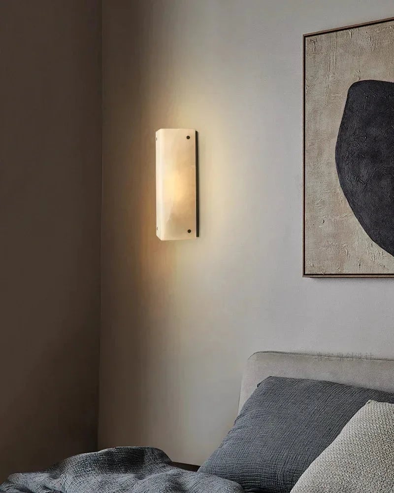 Reynard Series Geometric Wall Sconce | Sleek Brass Frame Handcrafted Natural Alabaster, Premium Brass Hardware for Hallways, Living Rooms, and Entryways Flush Mounted Wall Sconce Lamp