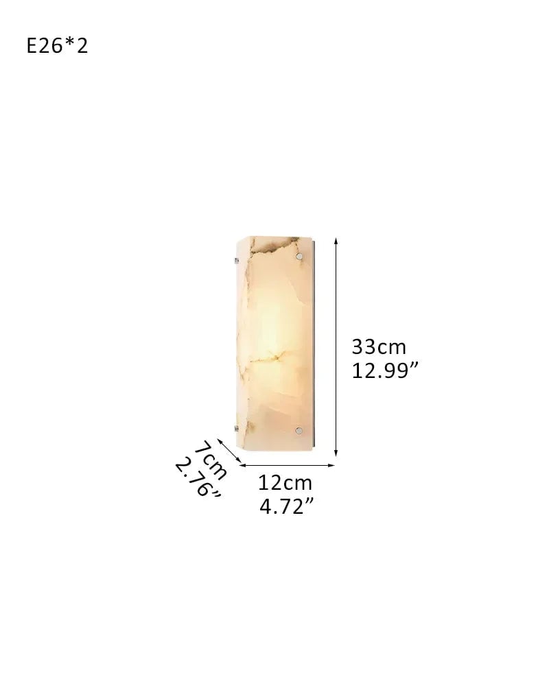 Reynard Series Geometric Wall Sconce | Sleek Brass Frame Handcrafted Natural Alabaster, Premium Brass Hardware for Hallways, Living Rooms, and Entryways L12*W7*H33CM L4.72"*W2.76"*H12.99" Silver Flush Mounted Wall Sconce Lamp
