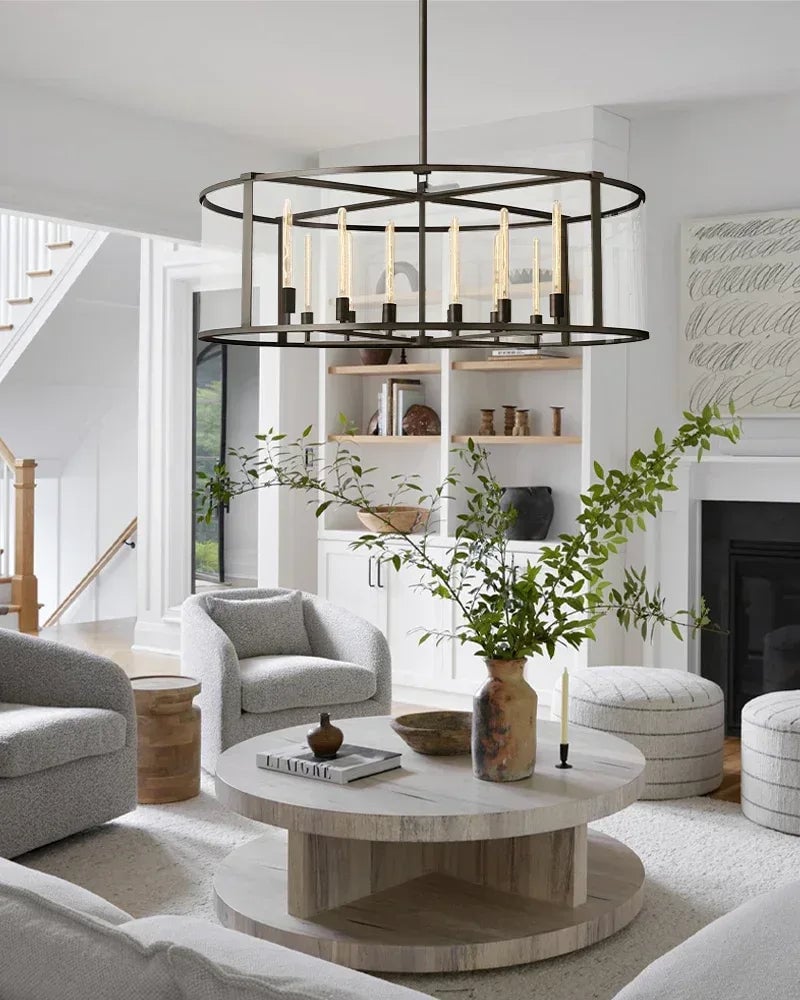 Rockport Series Geometric Chandelier | Geometric Lantern Tempered glass and sleek metal frame, Brushed brass and black steel for Grand entryways and dining rooms American Vintage chandelier lamp