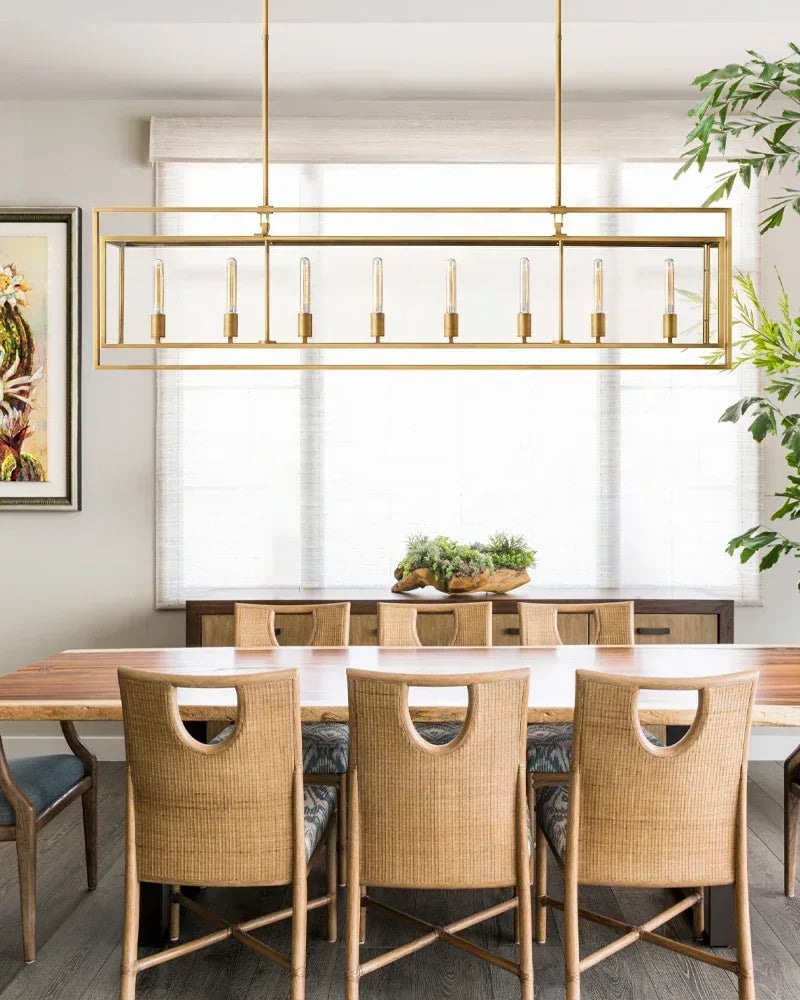 Rockport Series Geometric Chandelier | Rectangular Lantern Tempered glass and sleek metal frame, Brushed brass and black steel for Grand entryways and dining rooms American Vintage chandelier lamp