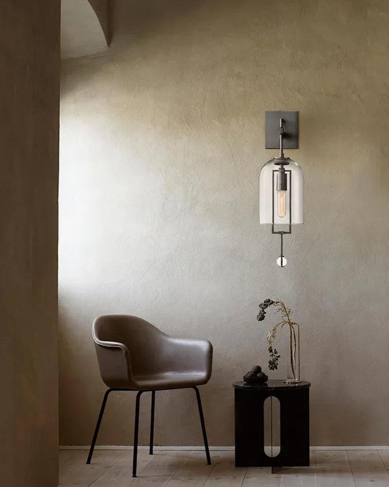 Rockport Series Geometric Wall Sconce | Sculptural Stems Ribbed borosilicate glass and lacquered metal, Brushed Brass accents for Dining rooms, lobbies, and modern open spaces Flush Mounted Wall Sconce Lamp