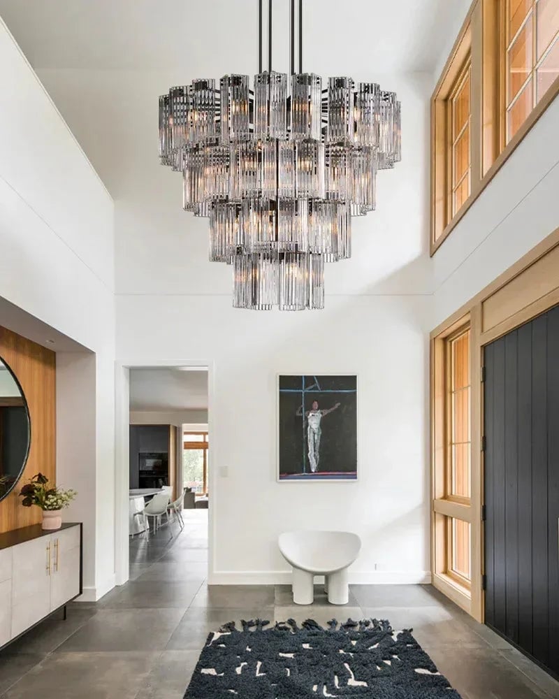 Saint-Cirq Series Geometric Chandelier | Large Round Geometric Hand-Arranged Reeded Glass and Steel, Brass and Black for Grand Entryways and Dining Rooms American chandelier