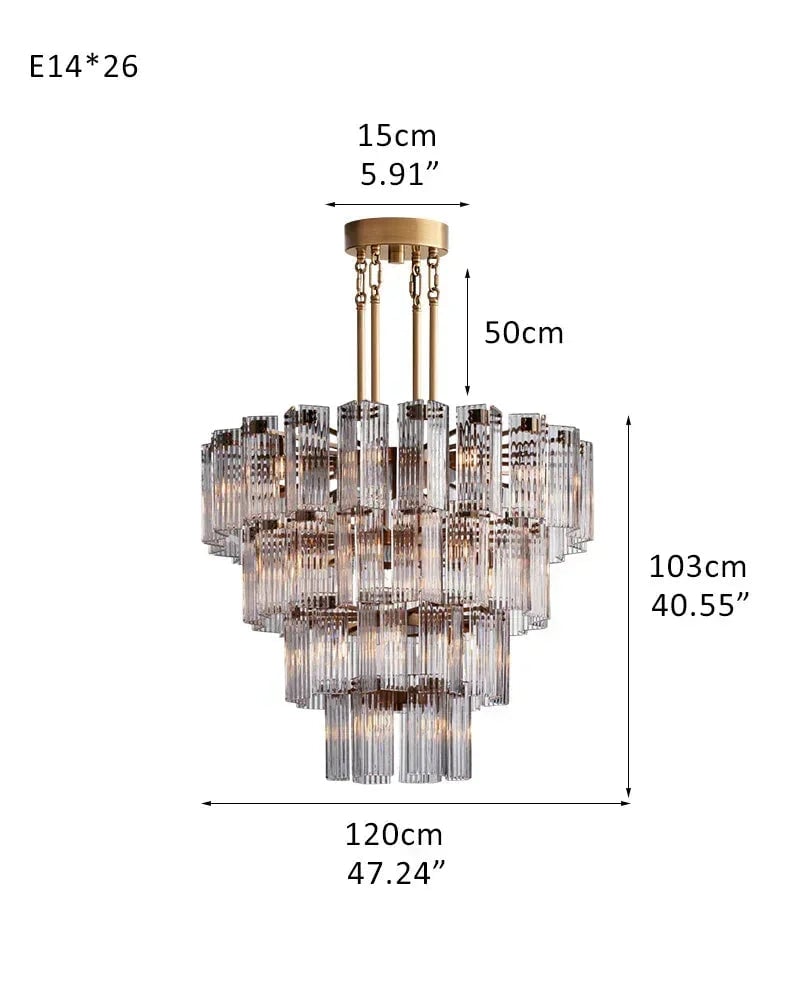 Saint-Cirq Series Geometric Chandelier | Large Round Geometric Hand-Arranged Reeded Glass and Steel, Brass and Black for Grand Entryways and Dining Rooms 4-Tier-L120CM L47.24" Gold Frame + Clear Glass American chandelier