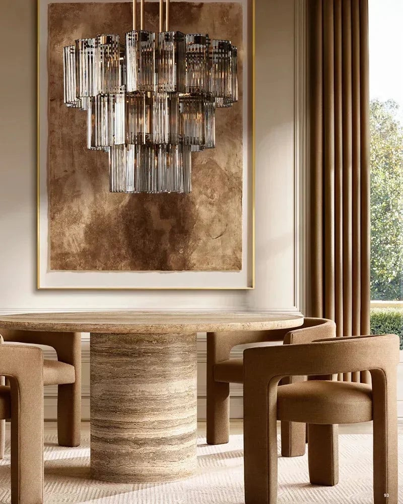 Saint-Cirq Series Geometric Chandelier | Tiered Round Hand-Arranged Reeded Glass and Sturdy Steel, Black Steel for Grand Entryways and Dining Rooms American chandelier