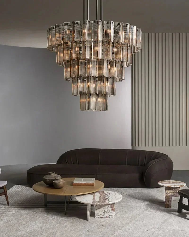 Saint-Cirq Series Geometric Chandelier | Tiered Round Hand-Arranged Reeded Glass and Sturdy Steel, Black Steel for Grand Entryways and Dining Rooms American chandelier