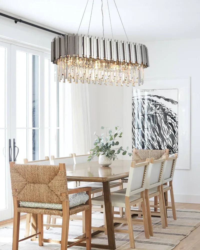 Large Crystal Rectangular Chandelier Wide 36“48”60" Chrome Stainless Steel for Dining Room Luxury Oval Chandelier