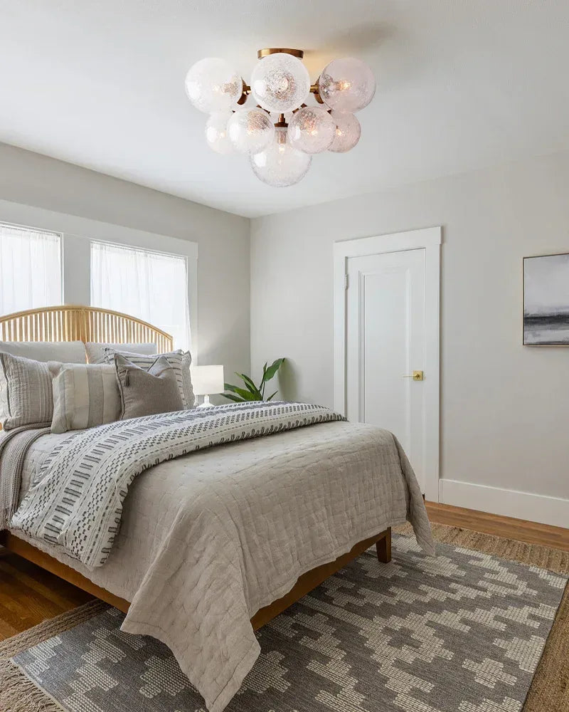 1/8-Light Semi-Flush Mount Ceiling Fixture | Hand-Blown Glass Globe Design | Brass/Black American Vintage chandelier lamp