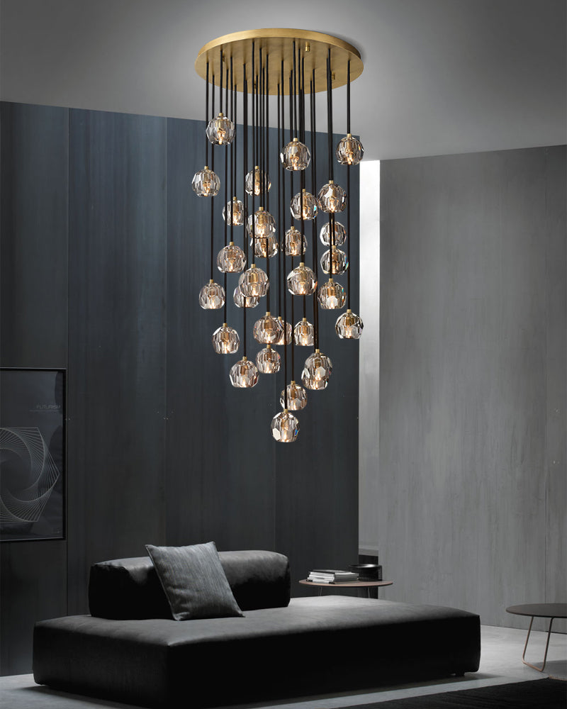 LightsStory Series Prismatic Pendant Chandelier | Spherical Solid brass and hand-faceted crystal, Hand-polished finish for Modern dining rooms and minimalist living spaces Modern Pendant lamp