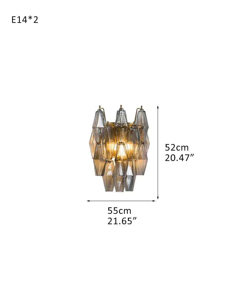 LightsStory Series Cascading Wall Sconce | Tiered Handblown Glass Handblown glass polyhedrons on a tiered steel frame, Multicolor Blown Glass Options for Eclectic living spaces and modern entryways D55*W67*H52CM D22"*W26"*H21" Smoky American Vintage chandelier lamp