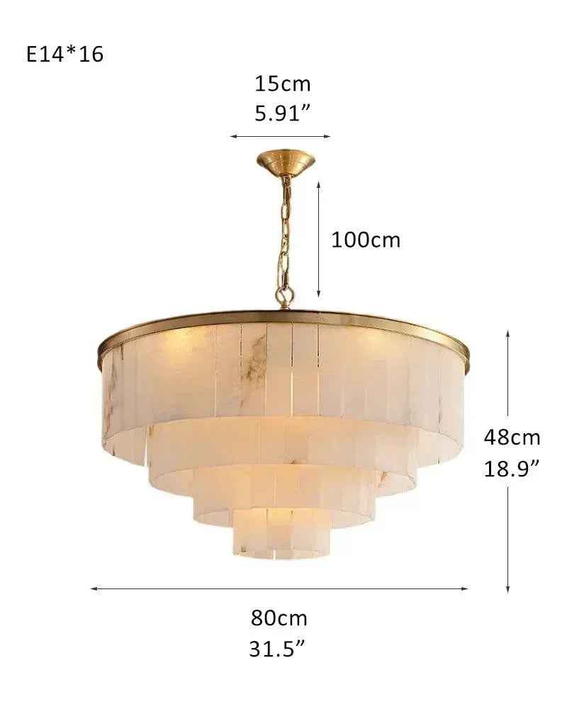 Stowe Series Geometric Chandelier | Multi-Tier Round Solid copper frame and natural marble shade, Brass gold rust-resistant finish for Living rooms, bedrooms, and kitchens 4 Tiers-D80*H48CM D31.5*H18.9" White + Brass American Vintage chandelier lamp