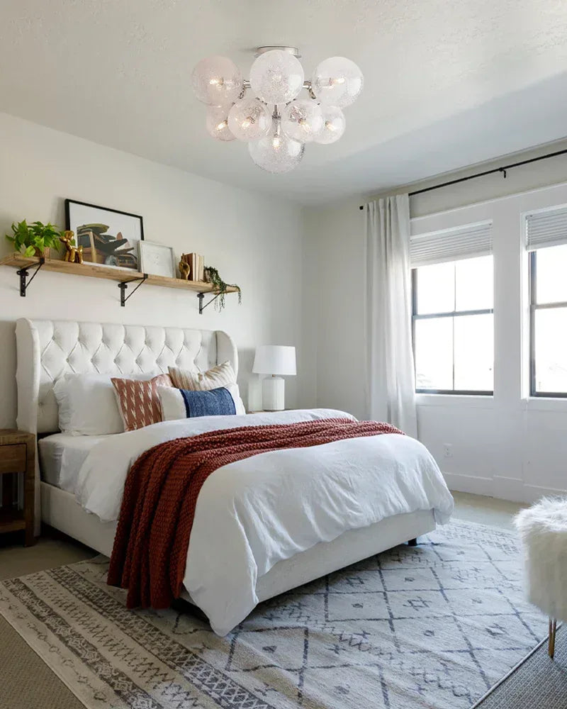 Industrial Globe Bubble Glass Chandelier 28in 36in | Brushed Brass/Black/Silver Steel American Vintage chandelier lamp