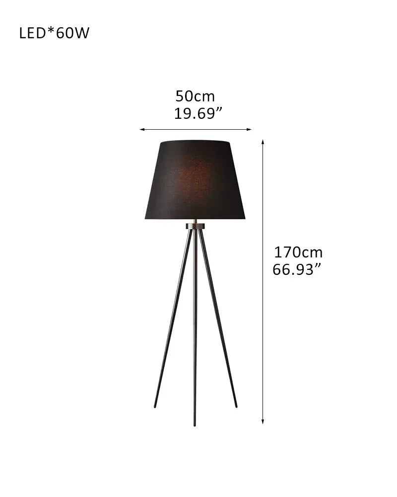 White/Black Linen Shade LED High Standing Floor Lamp in Brass/Black/Silver tripod D50*H170CM D19.69"*H66.93" Black American standing floor lamp