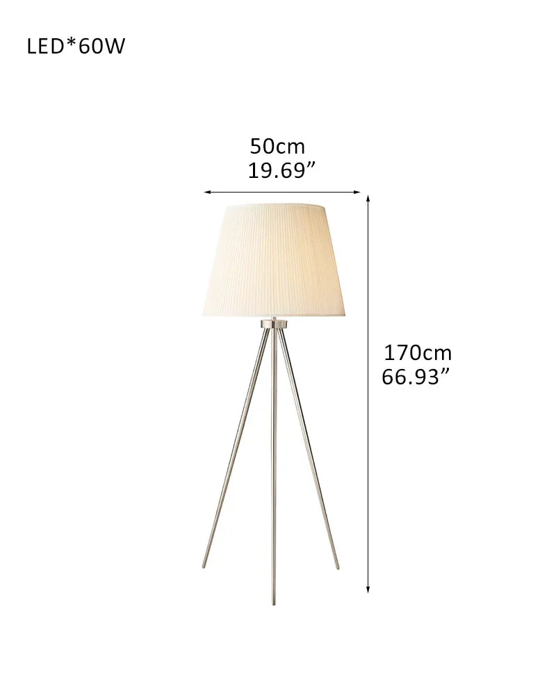 LightsStory Series Geometric Floor Lamp | Tripod Base Textured linen shade with durable metal frame, Brass, Black, and Silver finishes for Living rooms, bedrooms, and office corners D50*H170CM D19.69"*H66.93" White Linen + Silver American standing floor lamp