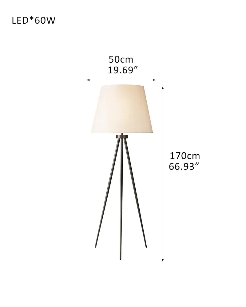 LightsStory Series Geometric Floor Lamp | Tripod Textured linen shade with sturdy metal construction, Polished brass, black, and silver finish for Living rooms, reading nooks, and office spaces D50*H170CM D19.69"*H66.93" Black + White American standing floor lamp