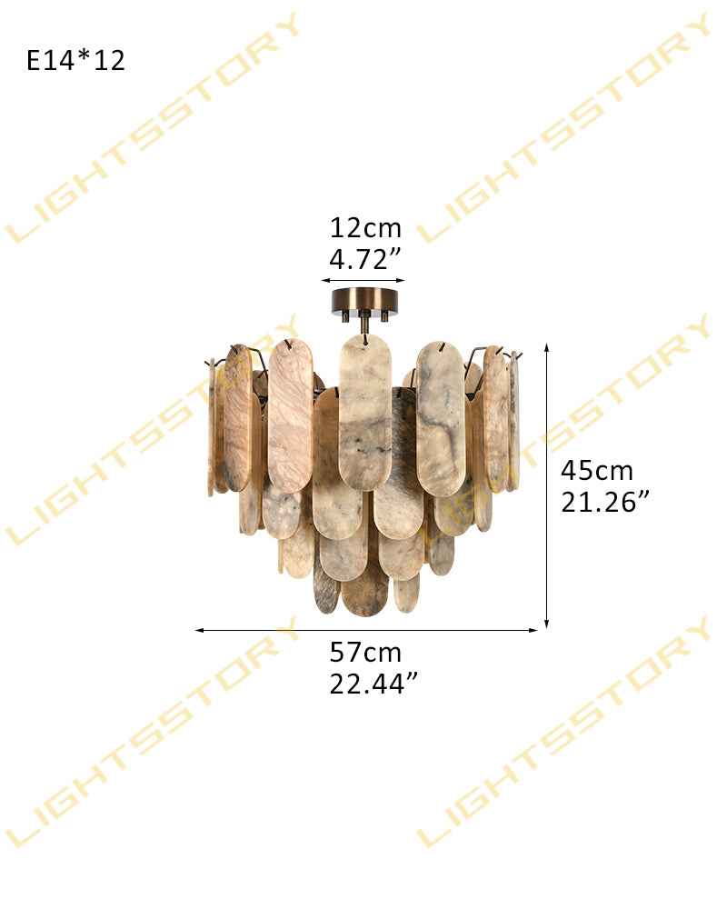 Alabaster Tiered Chandelier-Natural Stone Pendant Light Fixture-White and Brown (Copy)