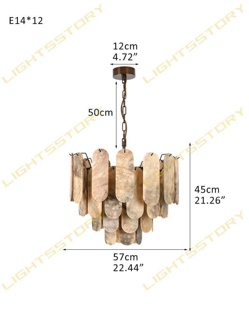 Alabaster Tiered Chandelier-Natural Stone Pendant Light Fixture-White and Brown (Copy)