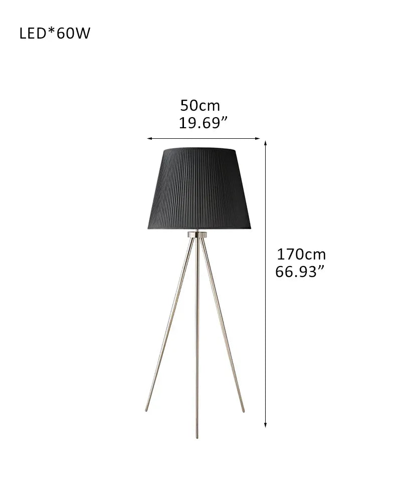 LightsStory Series Geometric Floor Lamp | Tripod Base Textured linen shade with durable metal frame, Brass, Black, and Silver finishes for Living rooms, bedrooms, and office corners D50*H170CM D19.69"*H66.93" Black Linen + Silver American standing floor lamp