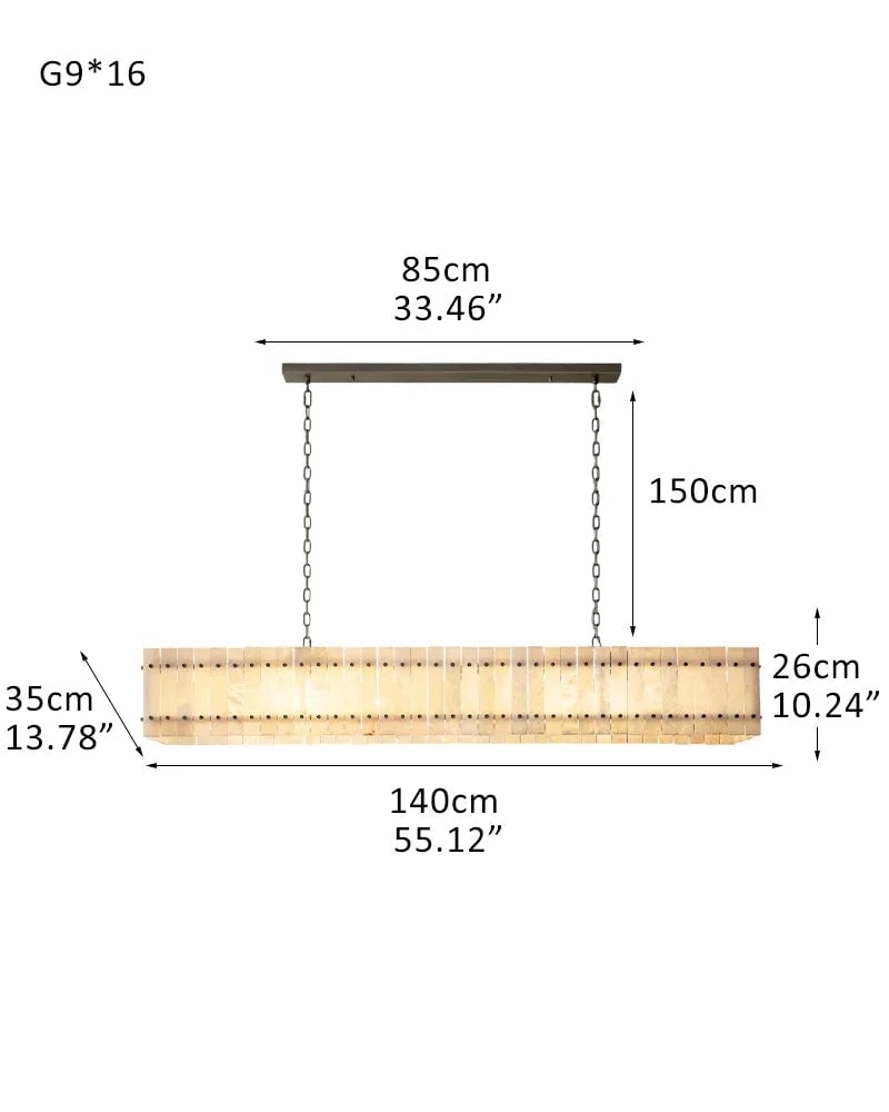 Val d’Isère Series Architectural Chandelier | Linear Tiered Hand-carved alabaster panels and mid-century steel, Mid-century steel finish for Dining rooms, foyers, and offices 16-light-L140CM L55" Black American Vintage chandelier lamp