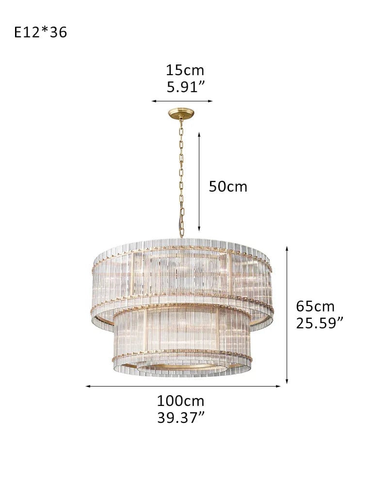 Val d’Isère Series Prismatic Chandelier | Double Tier Electroplated metal structure with unique refractive crystal panels, Antiqued Brass and Black Steel finish for Dining rooms, foyers, and staircases 3-Tier-D100*H45CM D39.4"*H17.7"(24 lights) Brass American chandelier