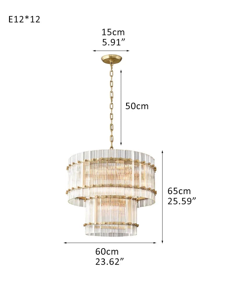Val d’Isère Series Prismatic Chandelier | Double Tier Electroplated metal structure with unique refractive crystal panels, Antiqued Brass and Black Steel finish for Dining rooms, foyers, and staircases 2-Tier-D60*H45CM D23.6"*H17.7"(12 lights) Brass American chandelier