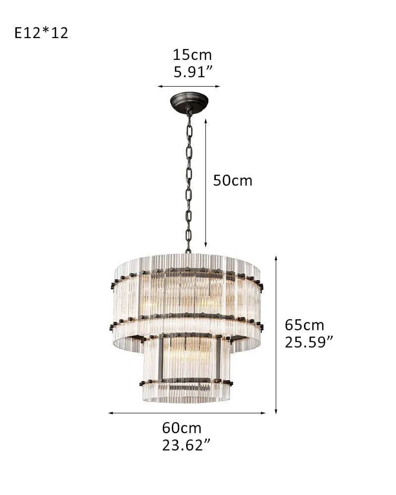 Val d’Isère Series Prismatic Chandelier | Double Tier Electroplated metal structure with unique refractive crystal panels, Antiqued Brass and Black Steel finish for Dining rooms, foyers, and staircases 2-Tier-D60*H45CM D23.6"*H17.7"(12 lights) Black American chandelier