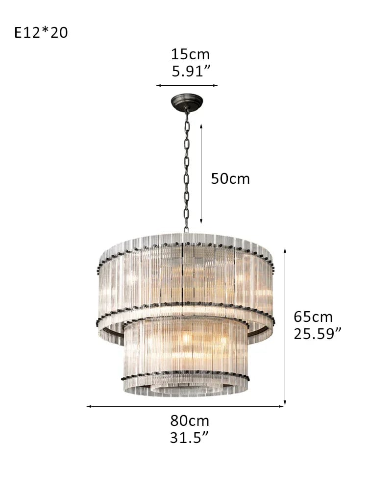 Val d’Isère Series Prismatic Chandelier | Double Tier Electroplated metal structure with unique refractive crystal panels, Antiqued Brass and Black Steel finish for Dining rooms, foyers, and staircases 3-Tier-D80*H45CM D31.5"*H17.7"(20 lights) Black American chandelier