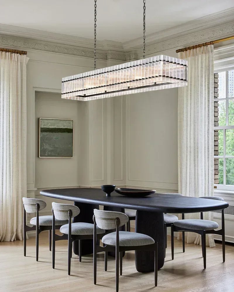 Val d’Isère Series Prismatic Chandelier | Double Tier Electroplated metal structure with unique refractive crystal panels, Antiqued Brass and Black Steel finish for Dining rooms, foyers, and staircases American chandelier