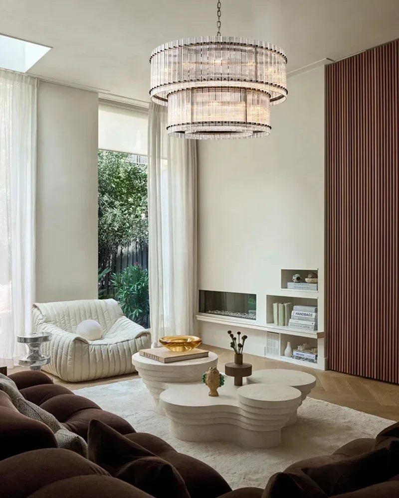Val d’Isère Series Prismatic Chandelier | Double Tier Electroplated metal structure with unique refractive crystal panels, Antiqued Brass and Black Steel finish for Dining rooms, foyers, and staircases American chandelier