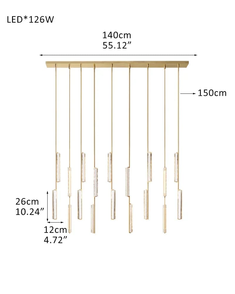 Valence Series Architectural Linear Chandelier | Vertical Prism Meticulously crafted clear prisms and vertical brass drops, Warm Brass and Black finish for Dining Rooms and Kitchen Islands 9-light-D12CM D4.7"-Linear Brass American chandelier