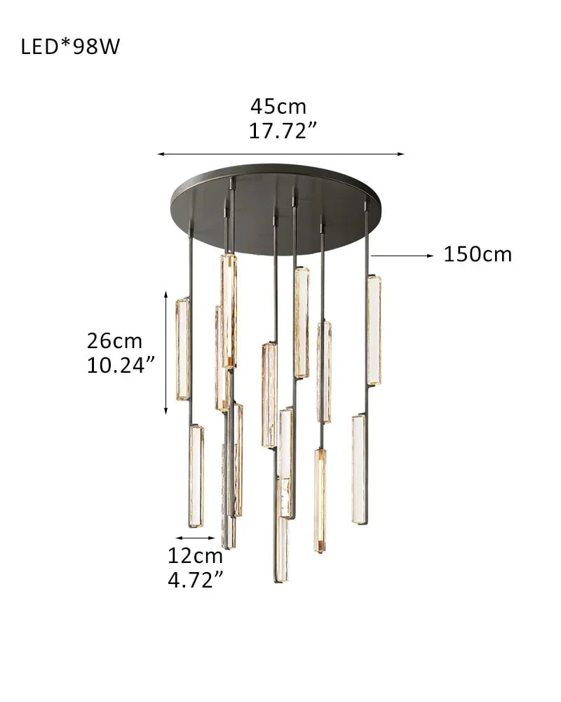 Valence Series Prismatic Chandelier | Vertical Brass Drops Meticulously crafted clear prisms and structural brass, Warm metallic brass finish for Dining Rooms and Living Areas 7-light-D12CM D4.7" Black American chandelier