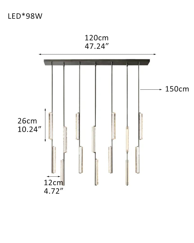 Valence Series Prismatic Chandelier | Vertical Brass Drops Meticulously crafted clear prisms and structural brass, Warm metallic brass finish for Dining Rooms and Living Areas 7-light-D12CM D4.7"-Linear Black American chandelier