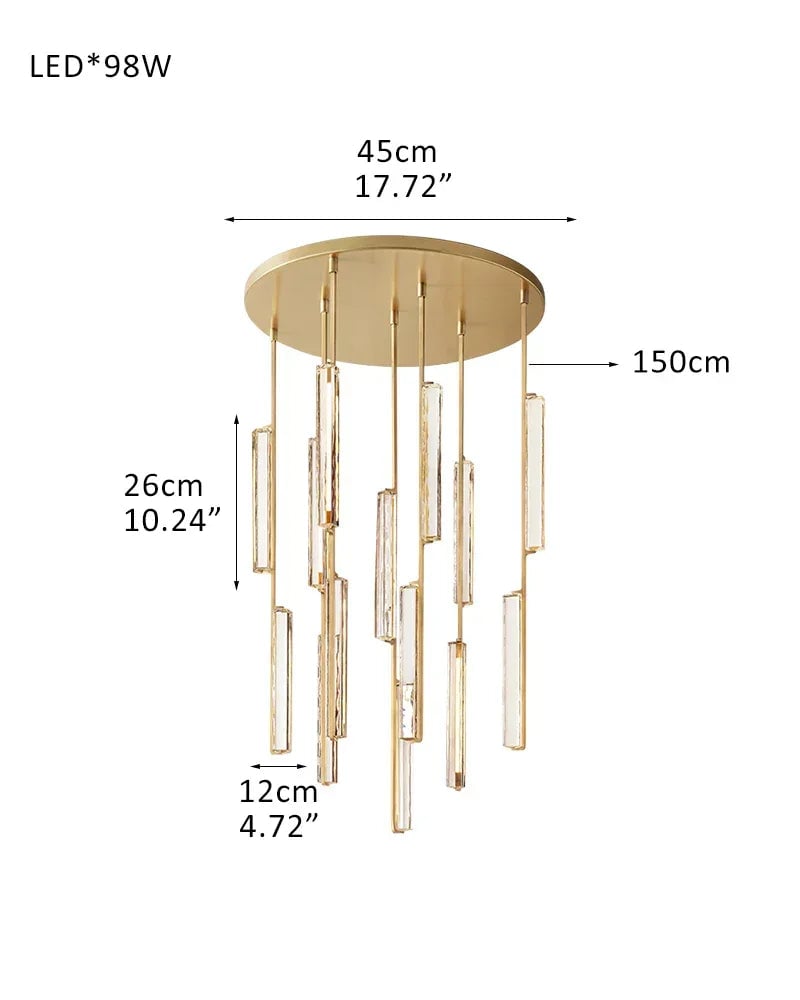 Valence Series Prismatic Chandelier | Vertical Brass Drops Meticulously crafted clear prisms and structural brass, Warm metallic brass finish for Dining Rooms and Living Areas 7-light-D12CM D4.7" Brass American chandelier