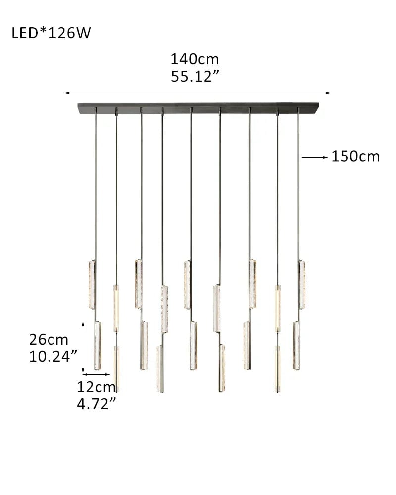 Valence Series Prismatic Chandelier | Vertical Brass Drops Meticulously crafted clear prisms and structural brass, Warm metallic brass finish for Dining Rooms and Living Areas 9-light-D12CM D4.7"-Linear Black American chandelier