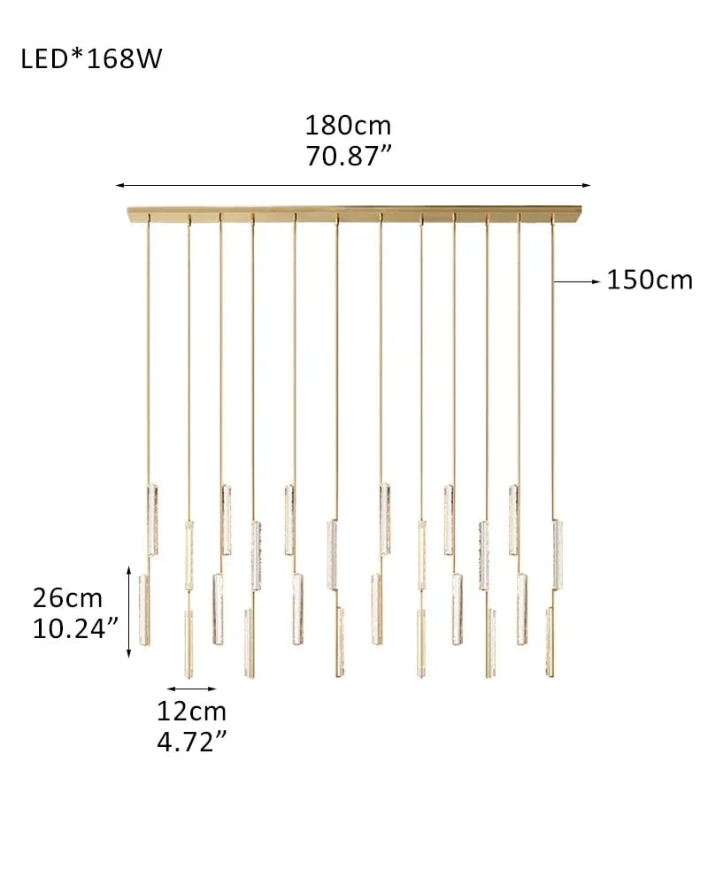 Valence Series Prismatic Chandelier | Vertical Brass Drops Meticulously crafted clear prisms and structural brass, Warm metallic brass finish for Dining Rooms and Living Areas 12-light-D12CM D4.7"-Linear Brass American chandelier