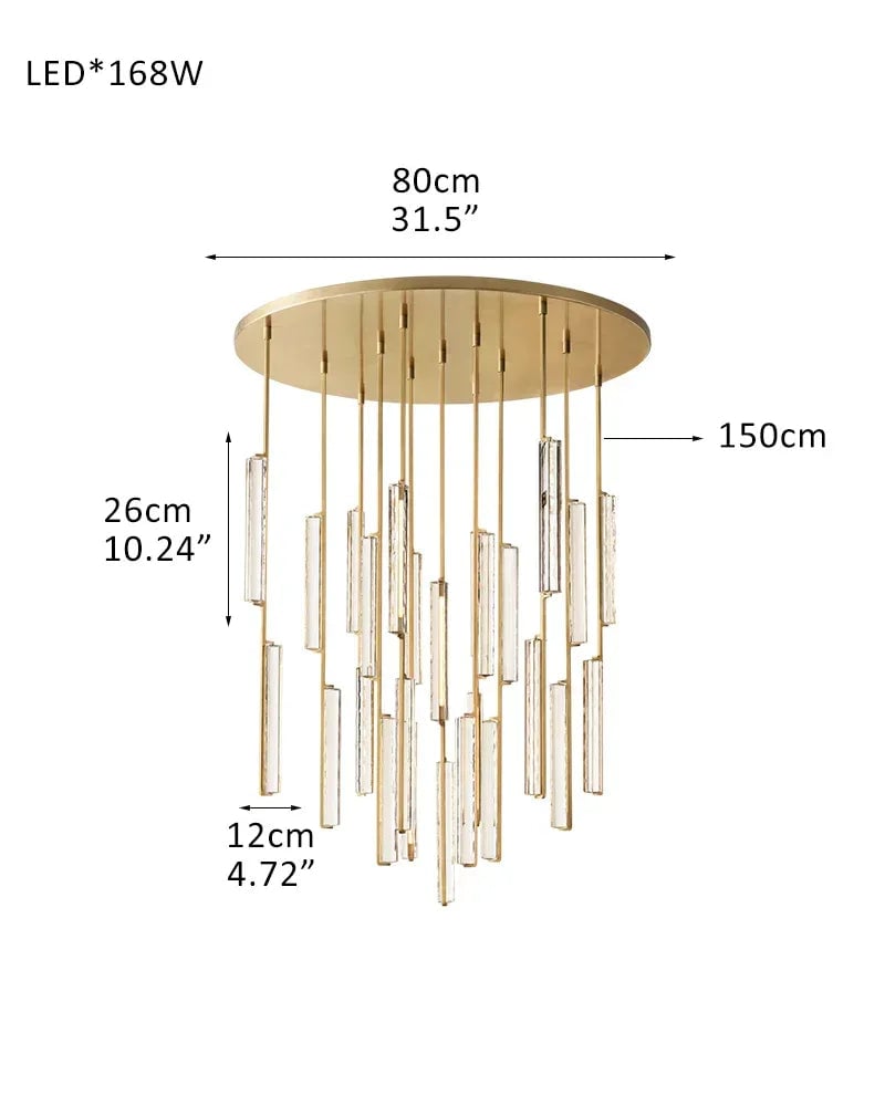Valence Series Prismatic Chandelier | Vertical Brass Drops Meticulously crafted clear prisms and structural brass, Warm metallic brass finish for Dining Rooms and Living Areas 12-light-D12CM D4.7" Brass American chandelier