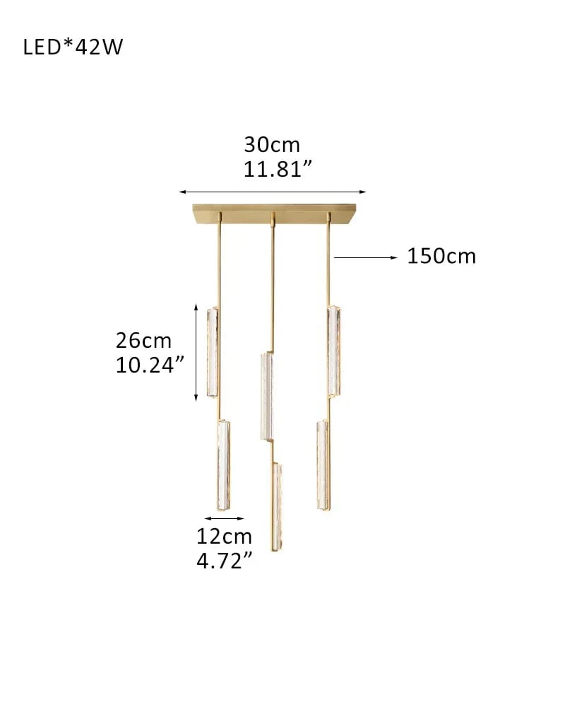 Valence Series Prismatic Chandelier | Vertical Brass Drops Meticulously crafted clear prisms and structural brass, Warm metallic brass finish for Dining Rooms and Living Areas 3-light-D12CM D4.7"-Linear Brass American chandelier