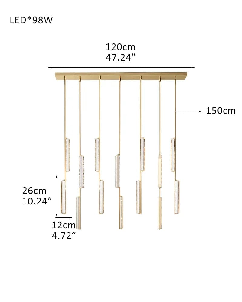 Valence Series Prismatic Chandelier | Vertical Brass Drops Meticulously crafted clear prisms and structural brass, Warm metallic brass finish for Dining Rooms and Living Areas 7-light-D12CM D4.7"-Linear Brass American chandelier