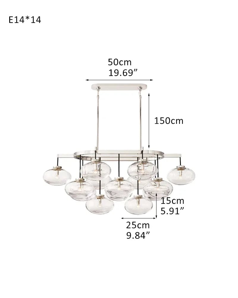 Vence Series Geometric Chandelier | Rectangular Clear Glass Shades with Freeform Cords, Polished Black Canopy for Dining Tables and Kitchen Islands 14-light-L137*W91*H115CM L53.94“W35.83"*H45.28" Silver American Vintage chandelier lamp