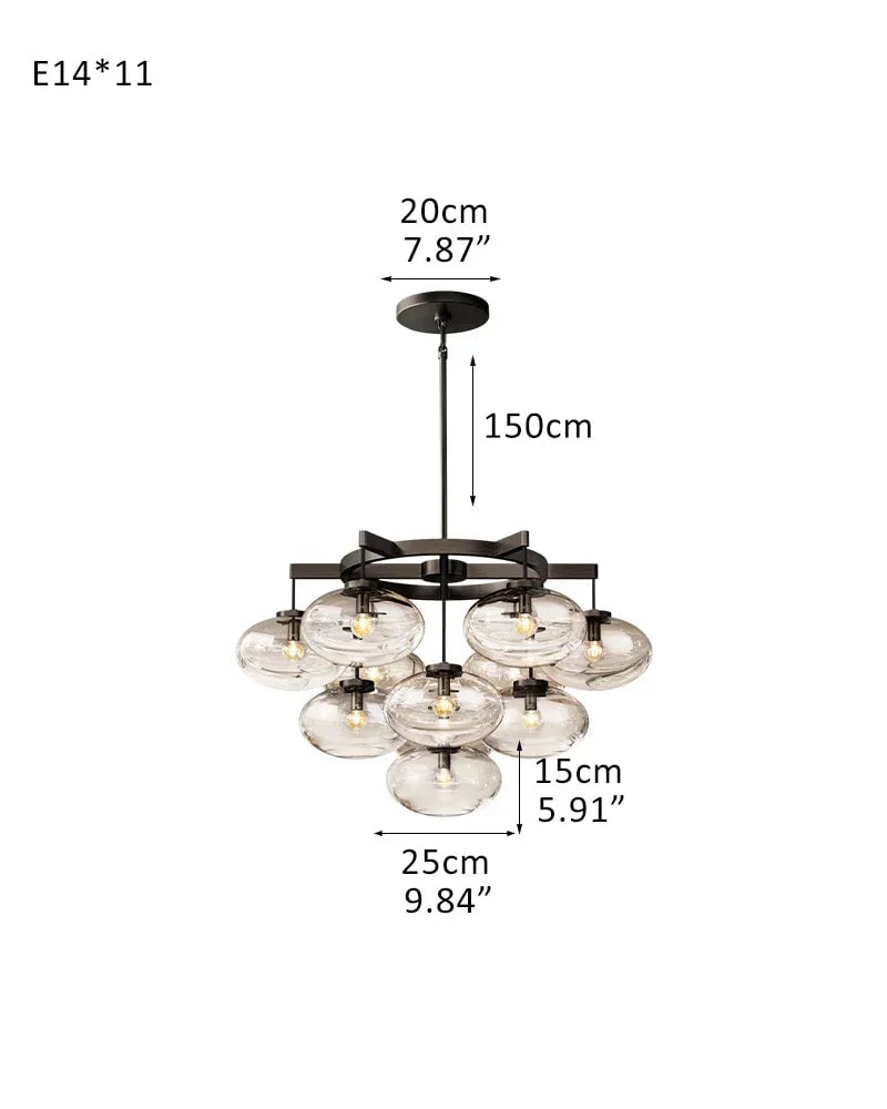 Vence Series Geometric Chandelier | Rectangular Clear Glass Shades with Freeform Cords, Polished Black Canopy for Dining Tables and Kitchen Islands 11-light-D91*H115CM D35.83“*H45.28" Black American Vintage chandelier lamp