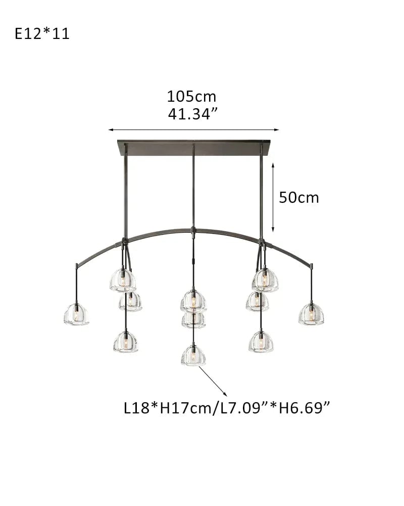 Verbier Series Ethereal Chandelier | Crystal Dome Solid brass frame with lathe-carved solid crystal blocks, Black finish for Dining tables and grand living areas 11-light-L183*W69*H93CM L72"*W27"*36" Black American chandelier
